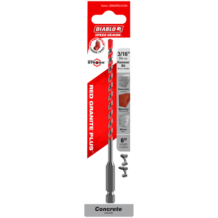 3/16" x 4" x 6" SPEEDemon™ Red Granite PLUS™ Carbide - Tipped Hammer Drill Bit - AAA Industrial Supply