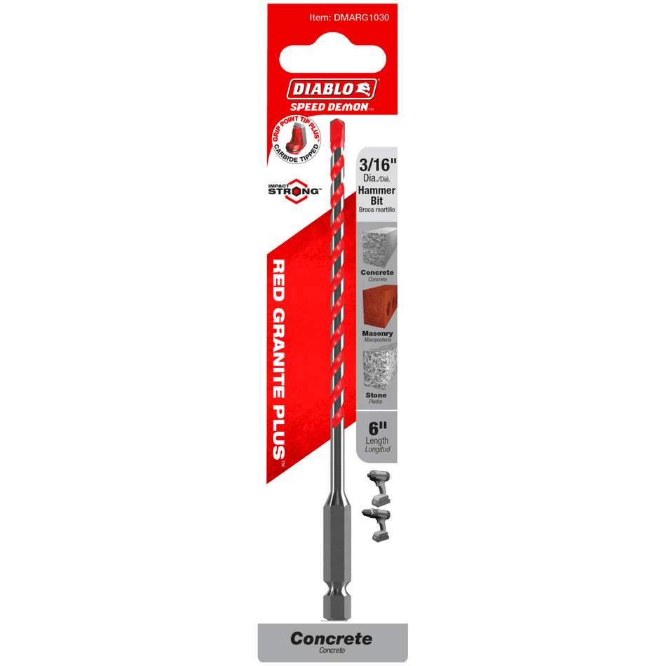 3/16" x 4" x 6" SPEEDemon™ Red Granite PLUS™ Carbide - Tipped Hammer Drill Bit - AAA Industrial Supply