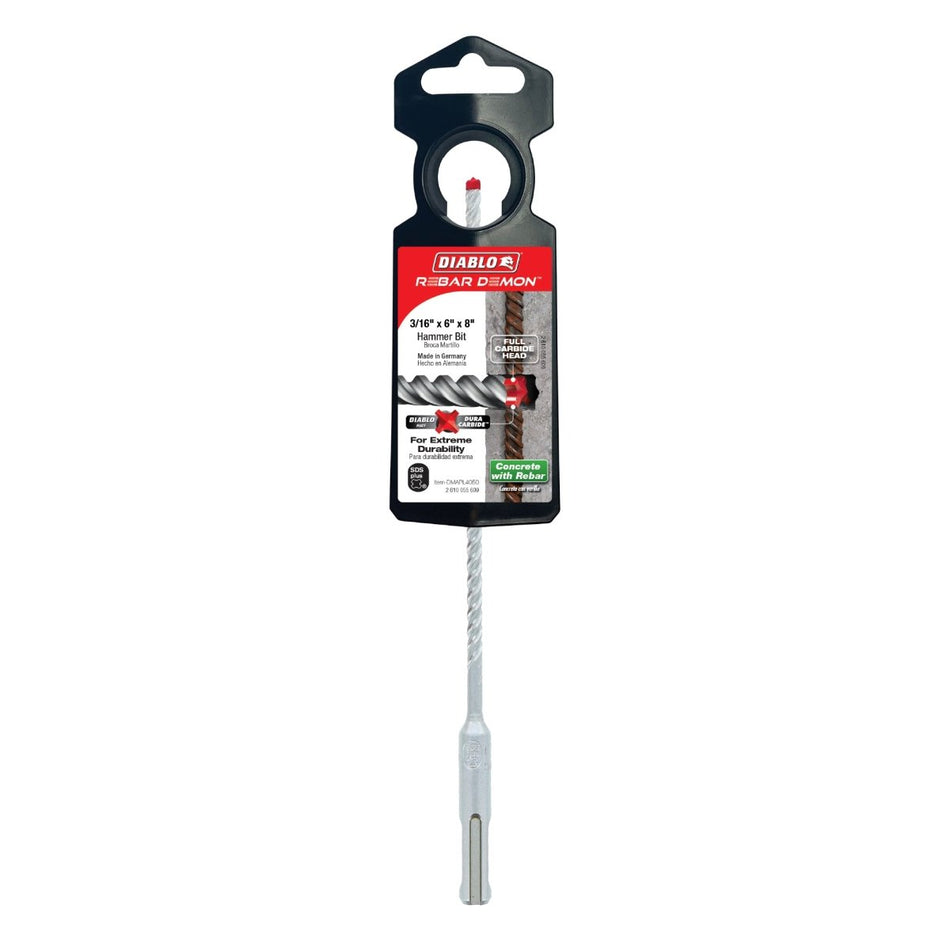 3/16" x 6" x 8" Rebar Demon™ SDS - Plus 4 - Cutter Full Carbide Head Hammer Drill Bit - AAA Industrial Supply