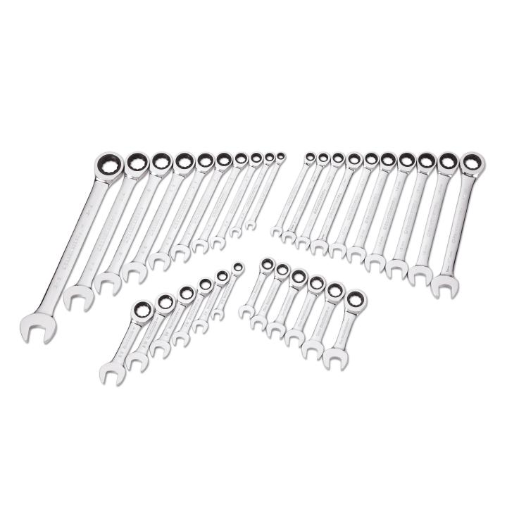 32 Piece 72 - Tooth 12 Point SAE/Metric Standard/Stubby Combination Ratcheting Wrench Set - AAA Industrial Supply