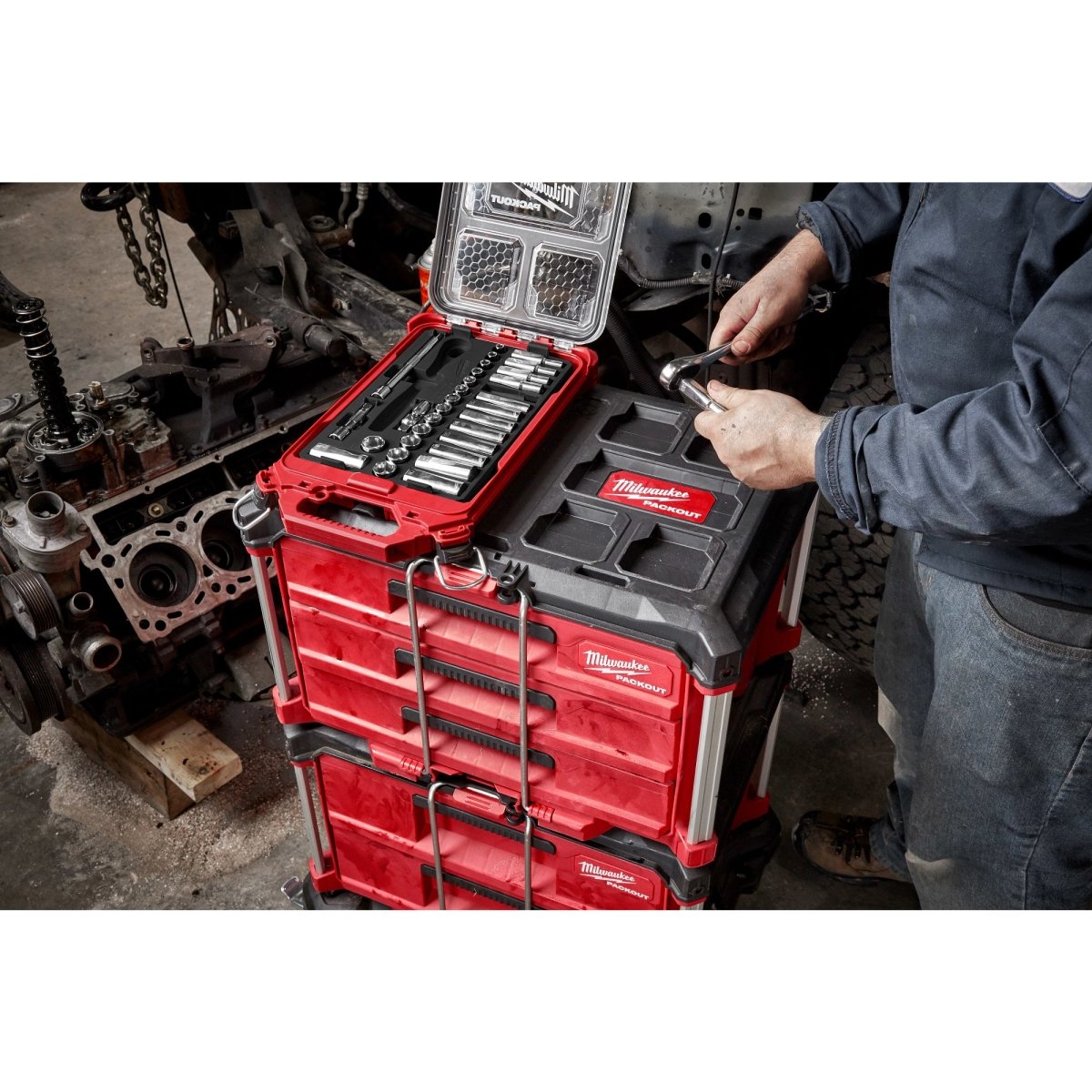 32pc 3/8" Metric Ratchet and Socket Set with PACKOUT™ Low - Profile Compact Organizer - AAA Industrial Supply