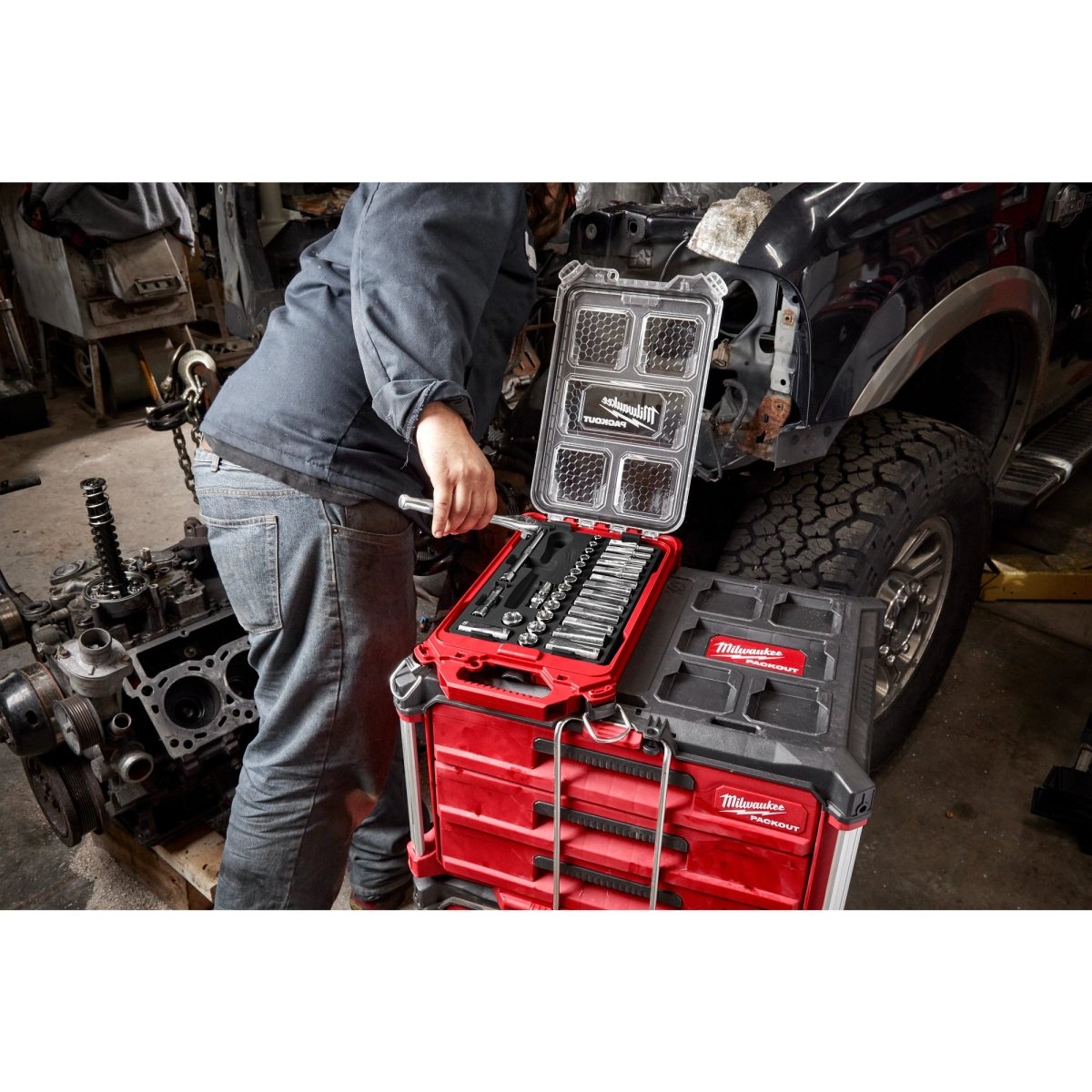 32pc 3/8" Metric Ratchet and Socket Set with PACKOUT™ Low - Profile Compact Organizer - AAA Industrial Supply