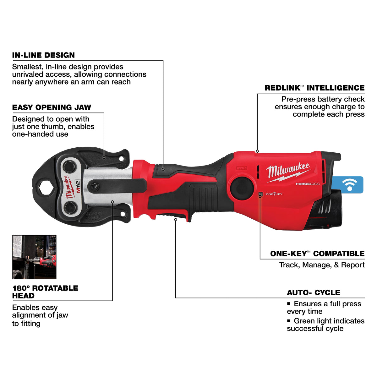 Milwaukee M12™ FORCE LOGIC™ Press Tool Kit w/ ONE‑KEY™ with 1/2" – 1" CTS‑V Jaws