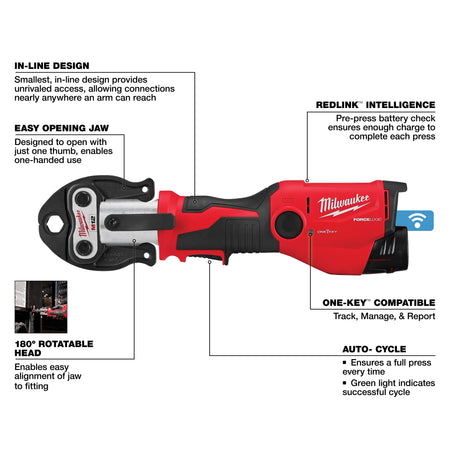 Milwaukee M12™ FORCE LOGIC™ Press Tool Kit w/ ONE‑KEY™ with 1/2" – 1" CTS‑V Jaws