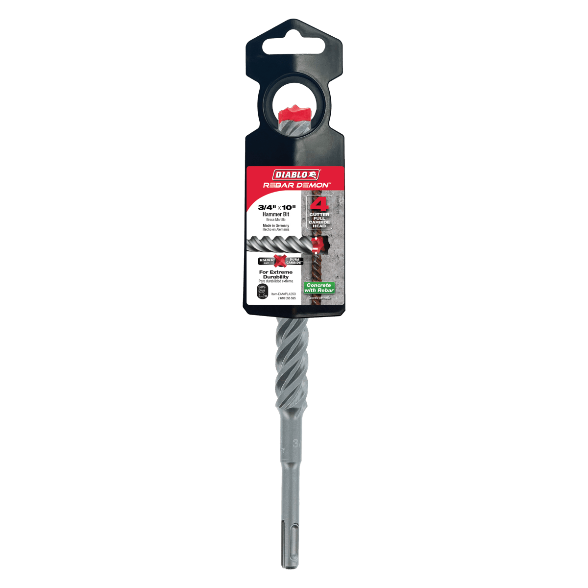 3/4" x 8" x 10" Rebar Demon™ SDS - Plus 4 - Cutter Full Carbide Head Hammer Drill Bit - AAA Industrial Supply