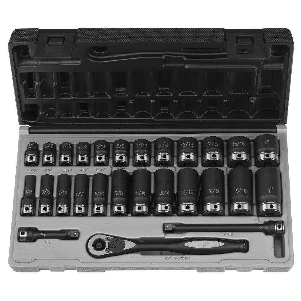 3/8" Dr. 27pc Fract. Std & Deep Duo - Socket Set - 6 Pt. - AAA Industrial Supply