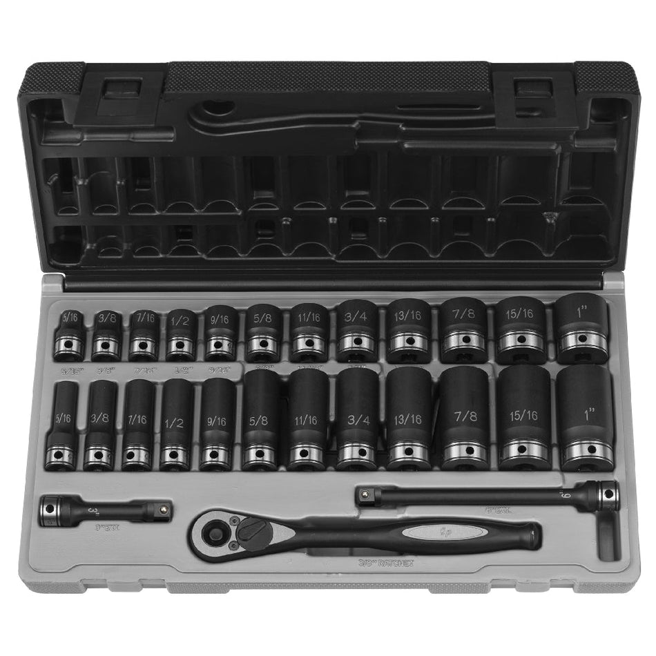 3/8" Dr. 27pc Fract. Std & Deep Duo - Socket Set - 6 Pt. - AAA Industrial Supply