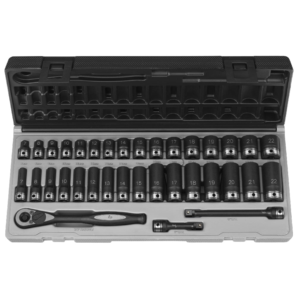 3/8" Dr. 35pc Metric Std & Deep Duo - Socket Set - 6 Pt. - AAA Industrial Supply