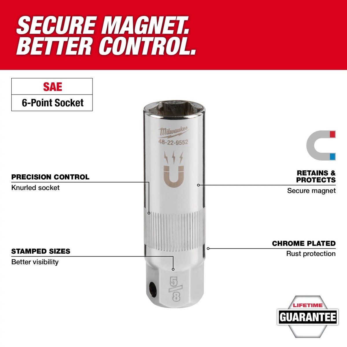 3/8" Drive 13/16" Magnetic Spark Plug Socket - AAA Industrial Supply