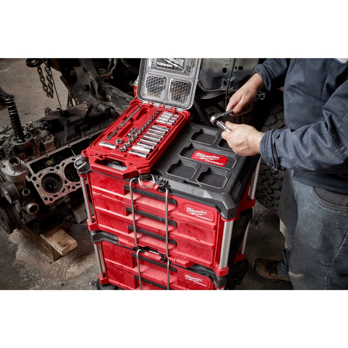 3/8” Drive 28pc Ratchet & Socket Set with PACKOUT™ Low - Profile Compact Organizer - SAE - AAA Industrial Supply