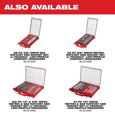 3/8” Drive 28pc Ratchet & Socket Set with PACKOUT™ Low - Profile Compact Organizer - SAE - AAA Industrial Supply