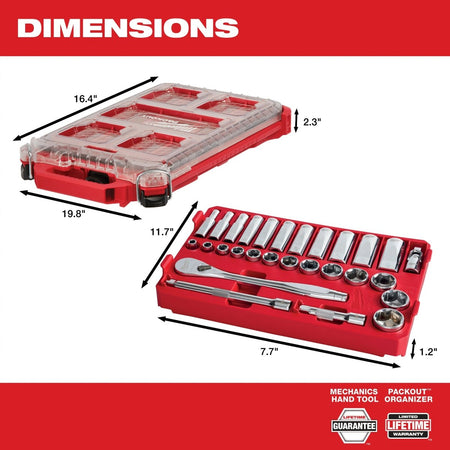 3/8” Drive 28pc Ratchet & Socket Set with PACKOUT™ Low - Profile Compact Organizer - SAE - AAA Industrial Supply