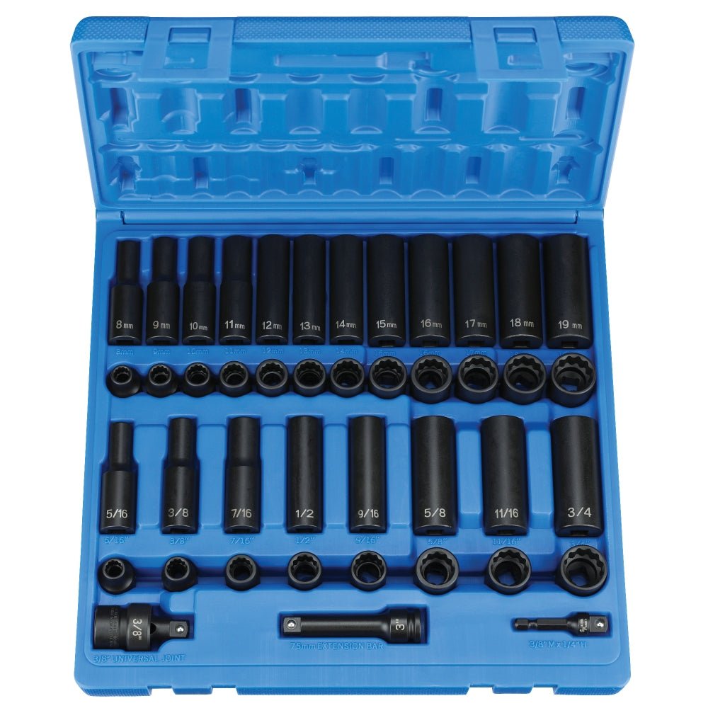 3/8" Drive 43 Piece Standard/Deep SAE/Metric Set - 12 Point - AAA Industrial Supply