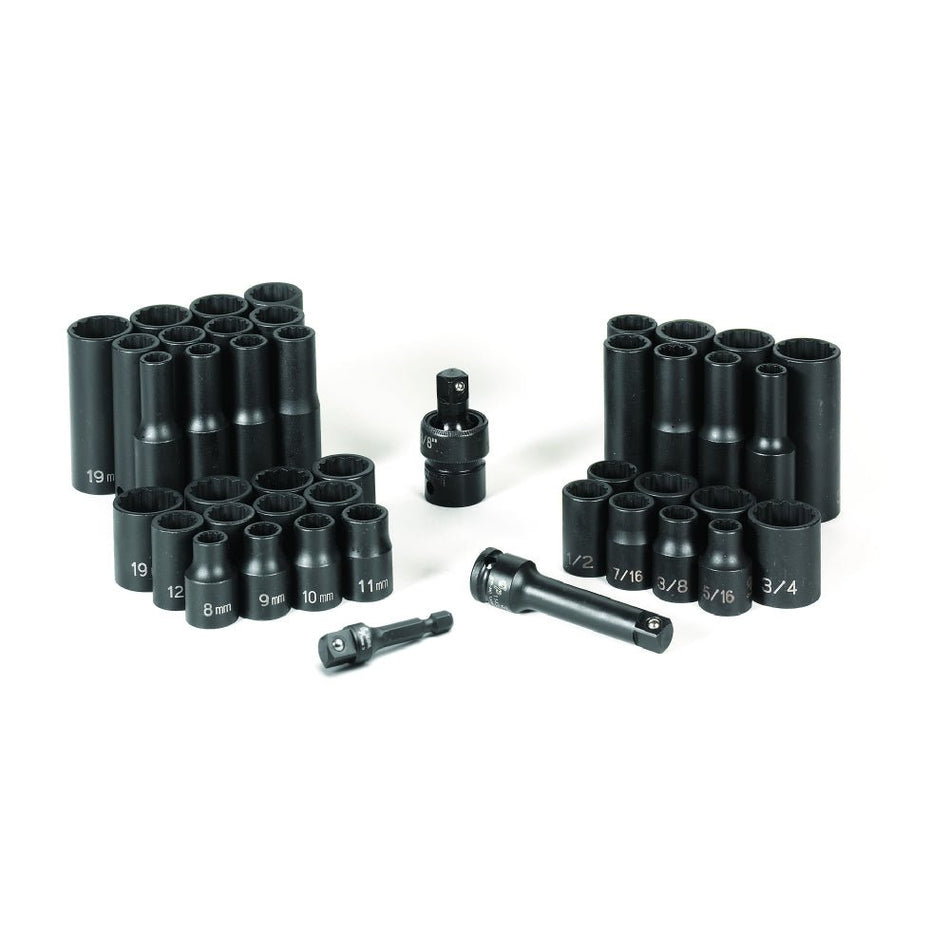 3/8" Drive 43 Piece Standard/Deep SAE/Metric Set - 12 Point - AAA Industrial Supply