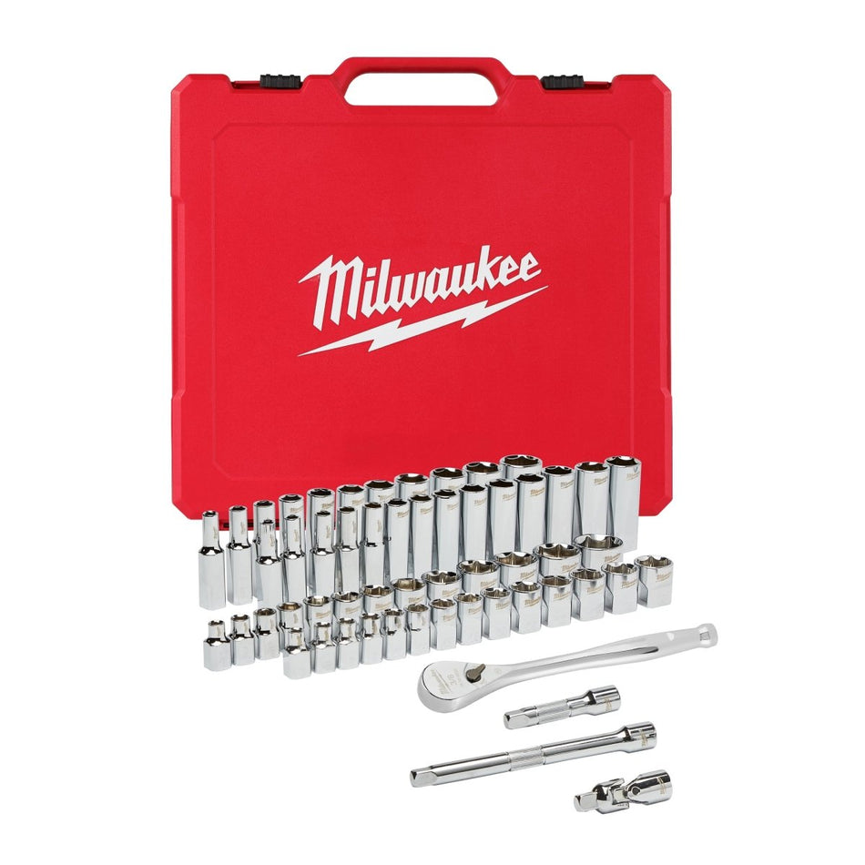 3/8" Drive 56pc Ratchet & Socket Set with FOUR FLAT™ SIDES - SAE & Metric - AAA Industrial Supply