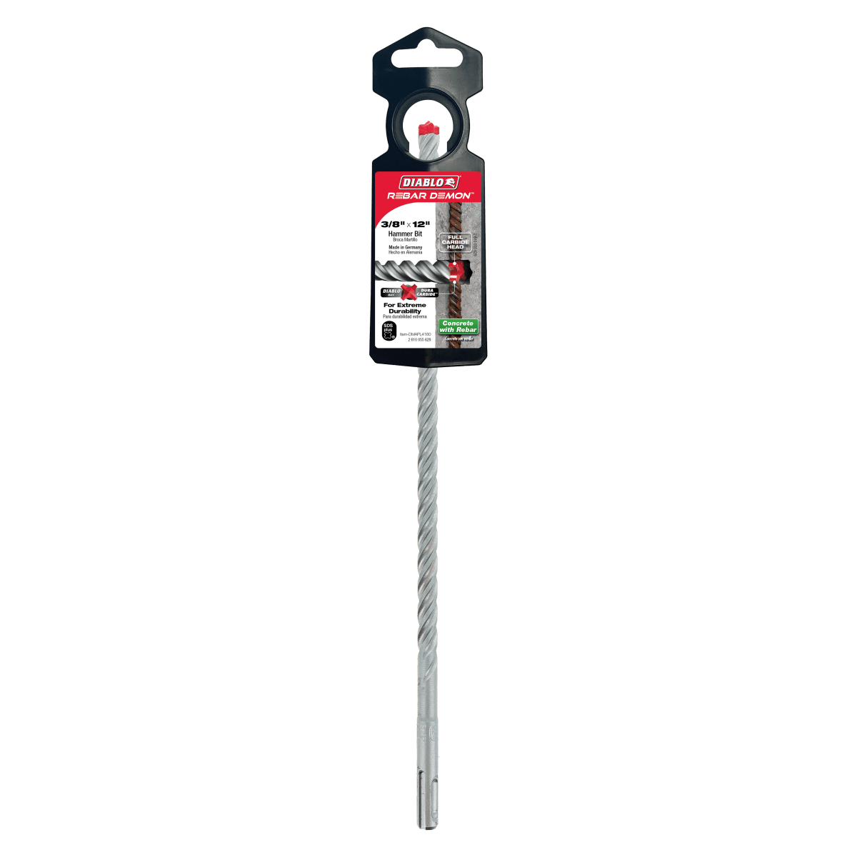 3/8" x 10" x 12" Rebar Demon™ SDS - Plus 4 - Cutter Full Carbide Head Hammer Drill Bit - AAA Industrial Supply