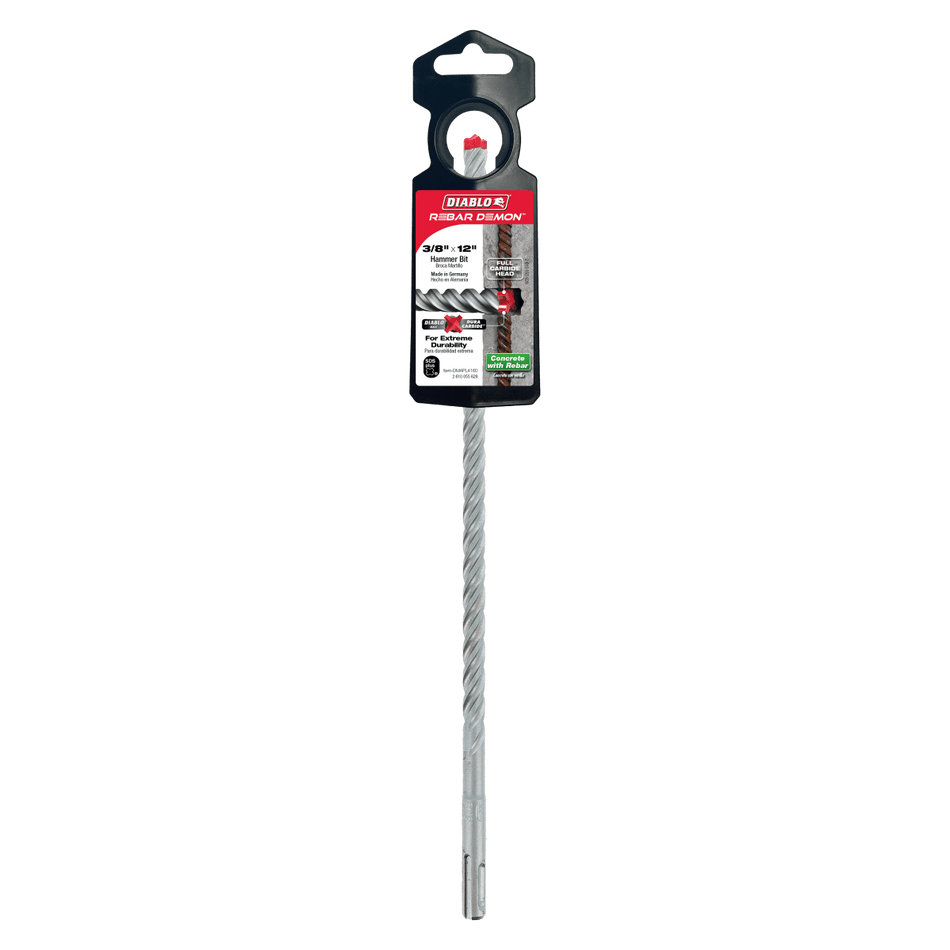 3/8" x 10" x 12" Rebar Demon™ SDS - Plus 4 - Cutter Full Carbide Head Hammer Drill Bit - AAA Industrial Supply