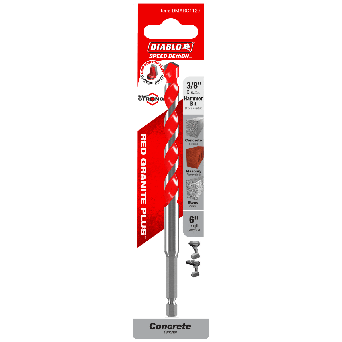 3/8" x 4" x 6" SPEEDemon™ Red Granite PLUS™ Carbide - Tipped Hammer Drill Bit - AAA Industrial Supply