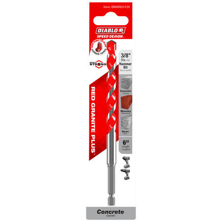 3/8" x 4" x 6" SPEEDemon™ Red Granite PLUS™ Carbide - Tipped Hammer Drill Bit - AAA Industrial Supply