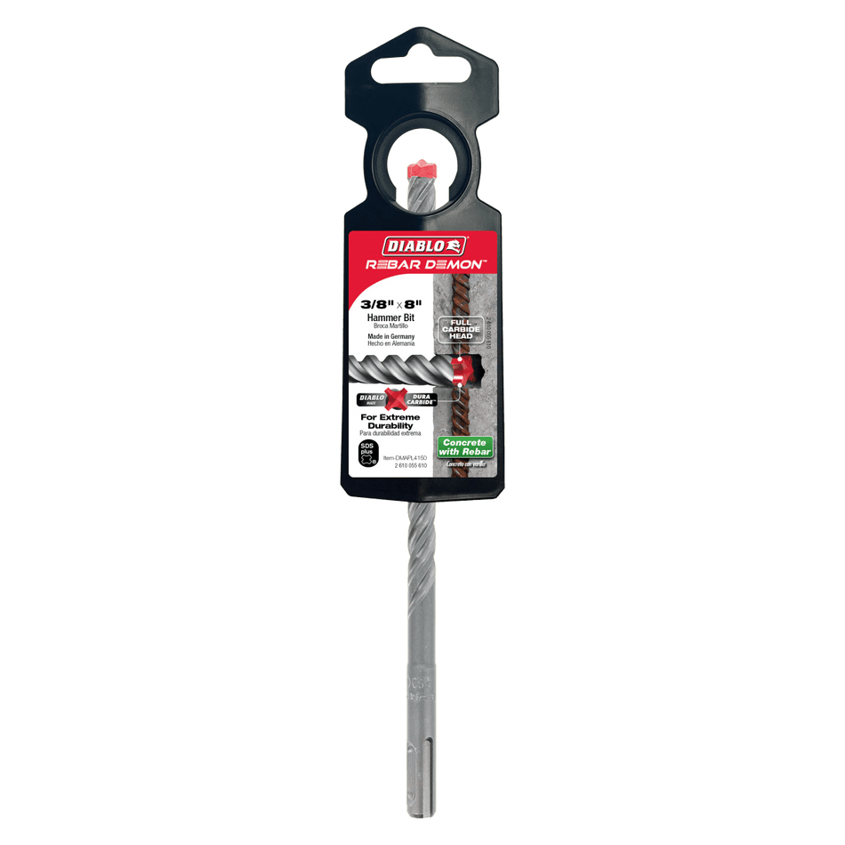 3/8" x 6" x 8" Rebar Demon™ SDS - Plus 4 - Cutter Full Carbide Head Hammer Drill Bit - AAA Industrial Supply