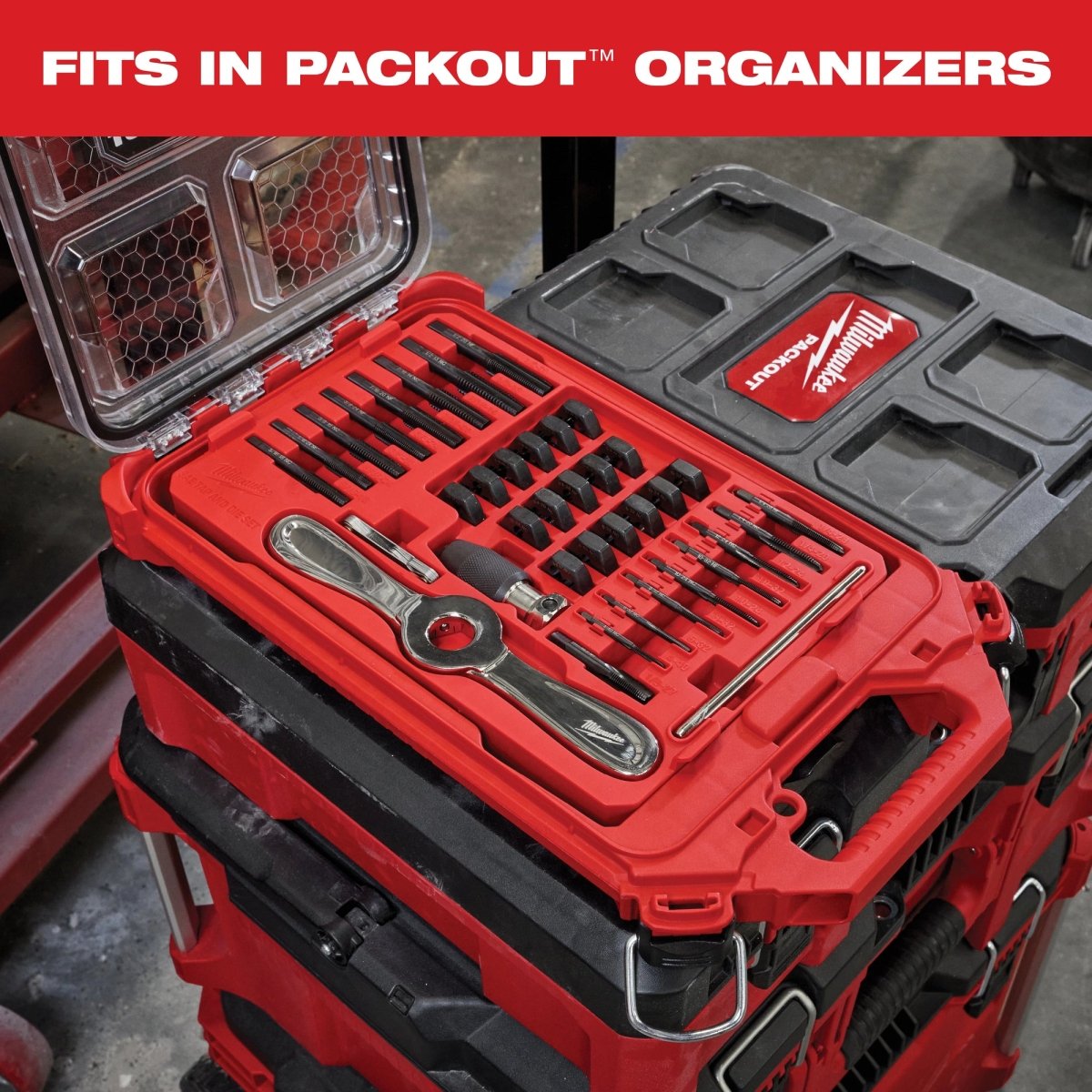 38PC SAE Tap & Die PACKOUT™ Set w/ HEX - LOK™ 2 - in - 1 Handle - AAA Industrial Supply