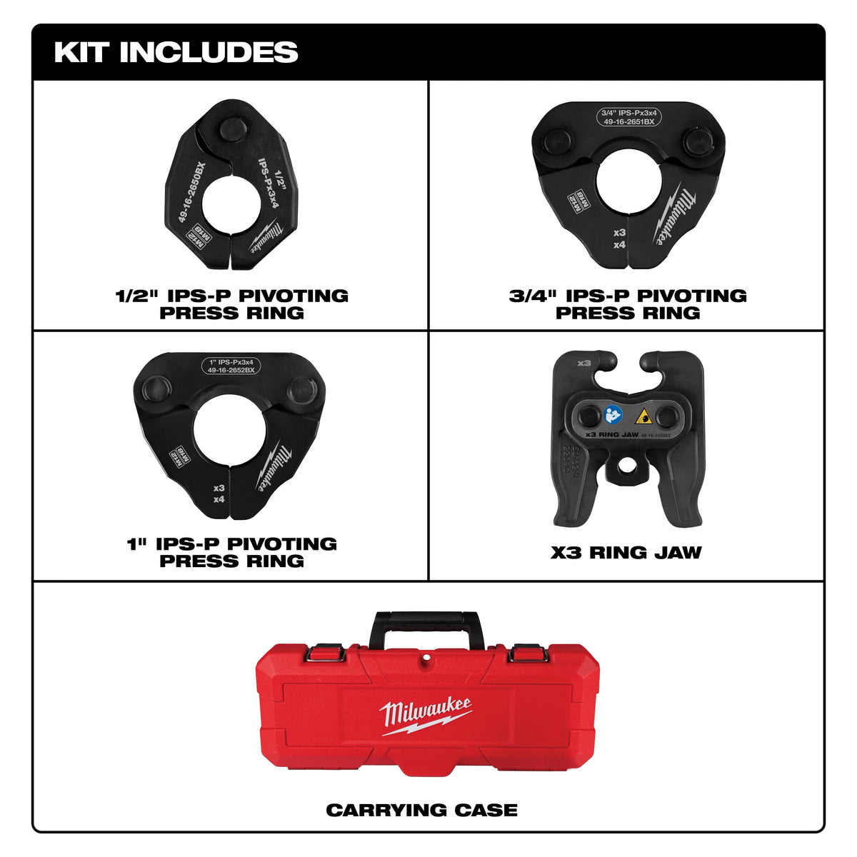 Milwaukee 1/2" - 1" IPS-P Pivoting Press Ring Kit for M12™ FORCE LOGIC™ Press Tool