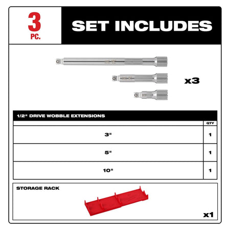 3pc 1/2” Drive Wobble Extension Set - AAA Industrial Supply