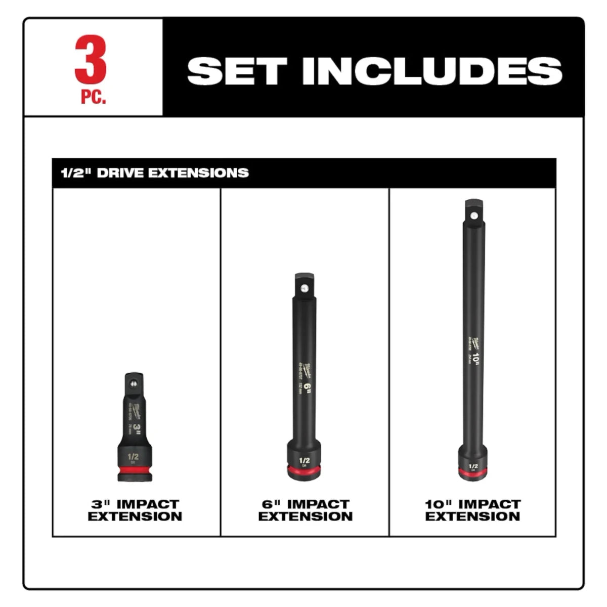 3PC SHOCKWAVE™ Impact Duty 1/2"Drive Extension Set - AAA Industrial Supply