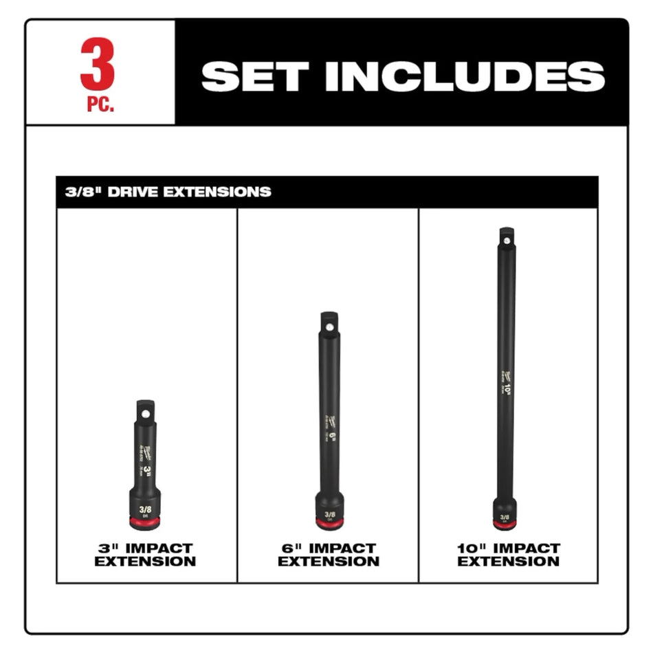 3PC SHOCKWAVE™ Impact Duty 3/8" Drive Extension Set - AAA Industrial Supply