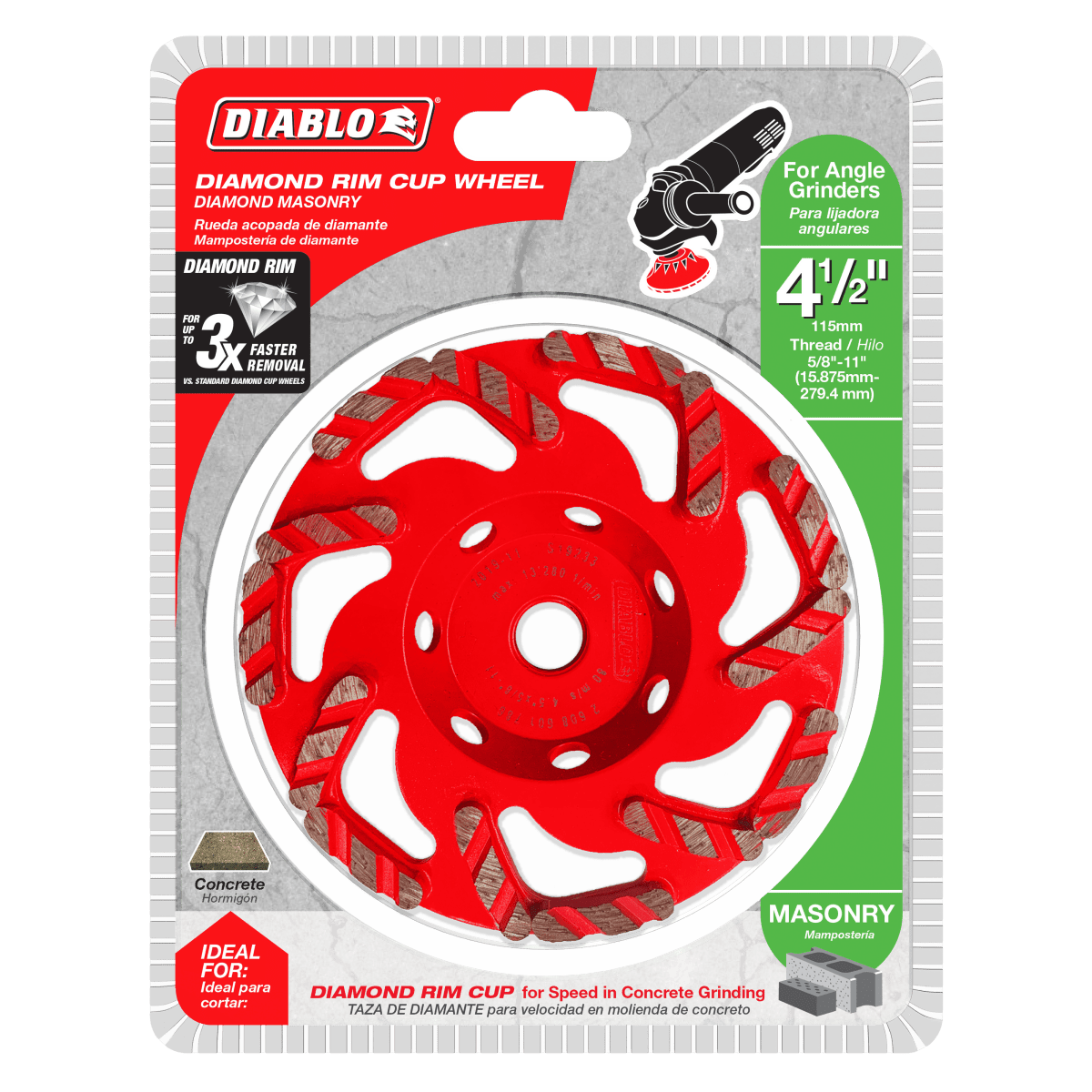 4 - 1/2" Diamond Rim Cup Wheel for Masonry - AAA Industrial Supply