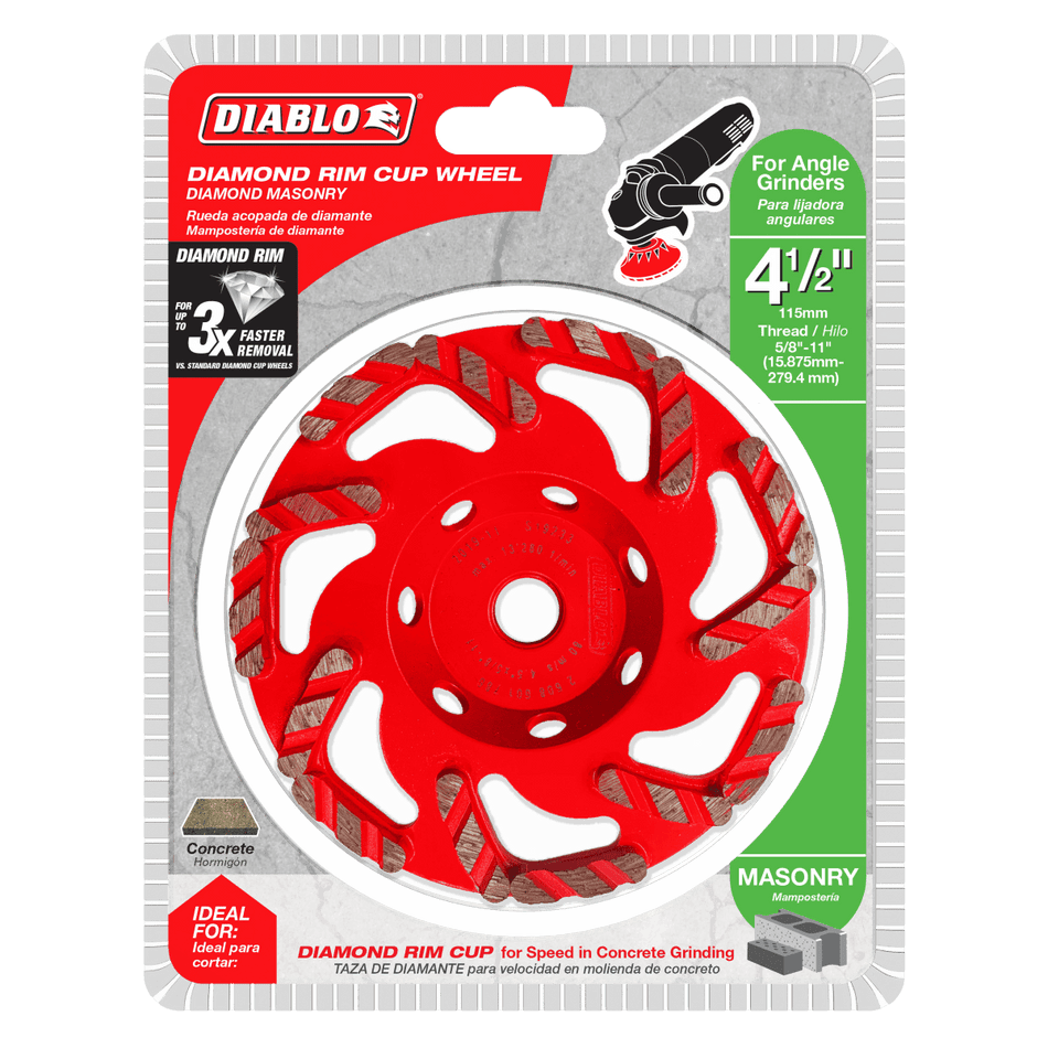 4 - 1/2" Diamond Rim Cup Wheel for Masonry - AAA Industrial Supply