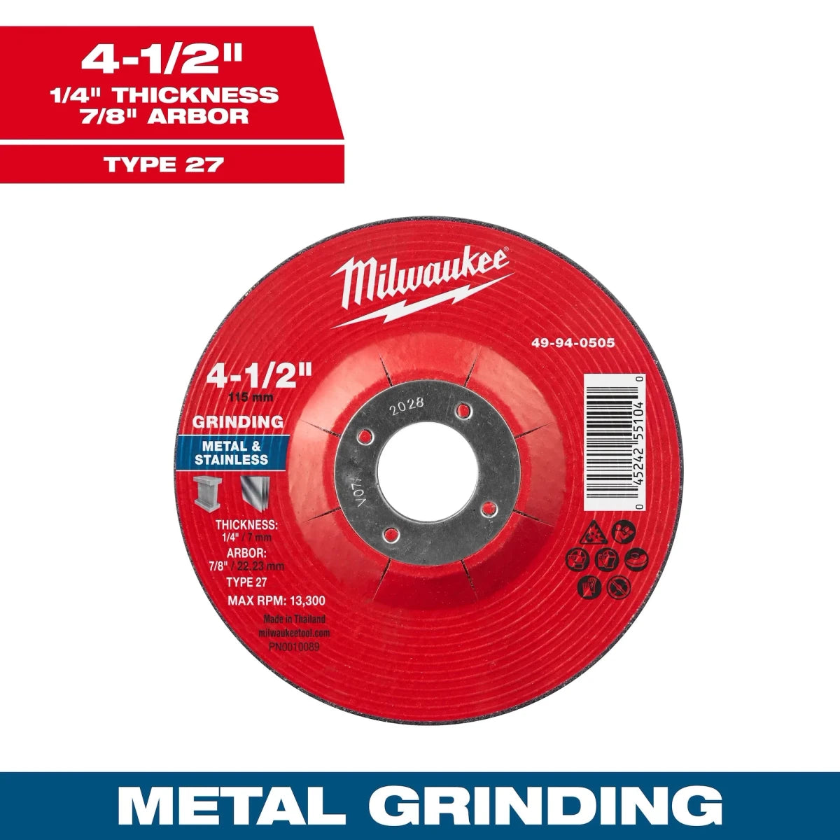 4-1/2" x 1/4" x 7/8" Metal Grinding Wheel - Type 27 - AAA Industrial Supply