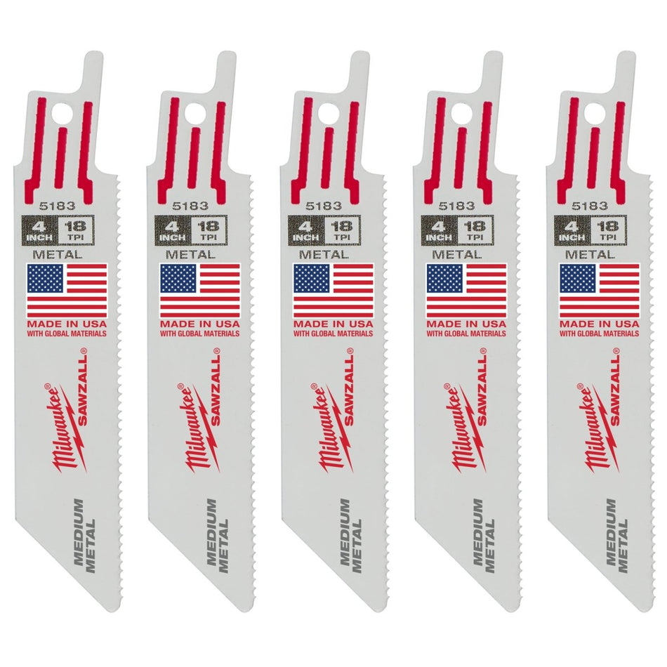 4" 18 TPI SAWZALL® Blade for Medium Metal (5 PK) - AAA Industrial Supply
