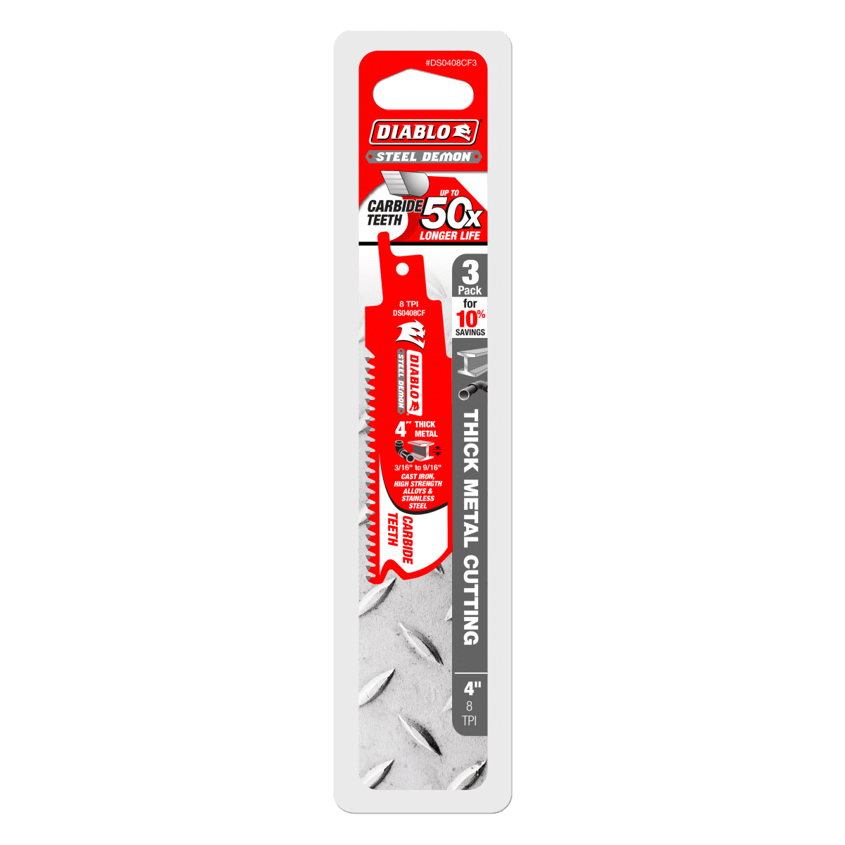 4" 8TPI Steel Demon™ Carbide Teeth Reciprocating Saw Blades for Thick Metal (3 - pk) - AAA Industrial Supply