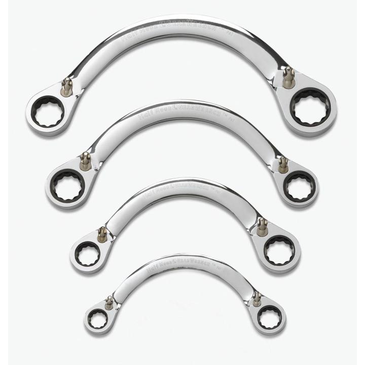 4 Piece 72 - Tooth 12 Point Reversible Half Moon Double Box Ratcheting SAE Wrench Set - AAA Industrial Supply