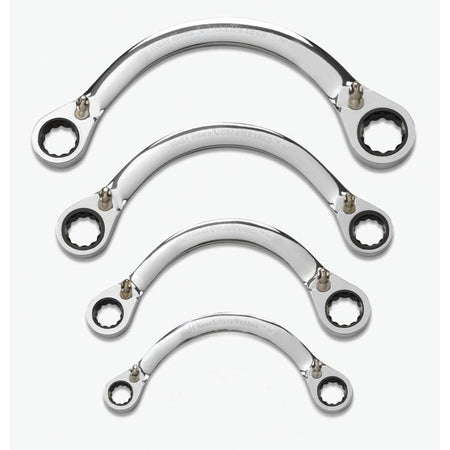 4 Piece 72 - Tooth 12 Point Reversible Half Moon Double Box Ratcheting SAE Wrench Set - AAA Industrial Supply