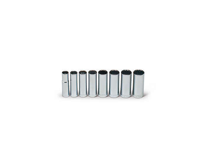 1/2" Drive 8 Piece Set - 12 Point Deep Sockets, 1/2" - 15/16"