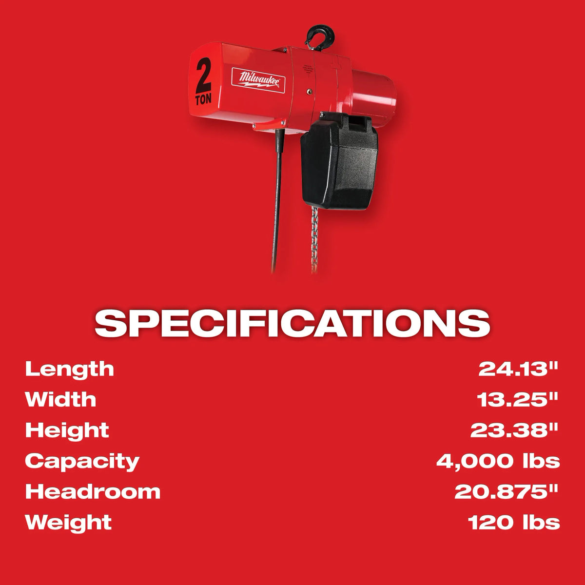 Milwaukee 2 Ton Electric Chain Hoist