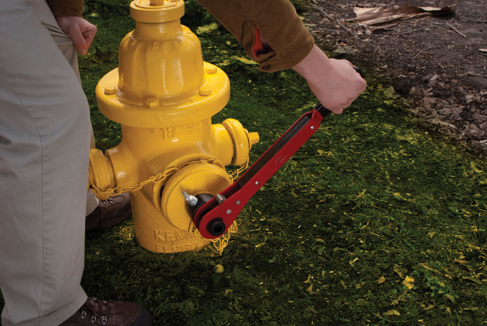Ratcheting Hydrant Wrench, 1-3/4 in Pentagon, 1-1/4 in Square Capacity, 18 in OAL