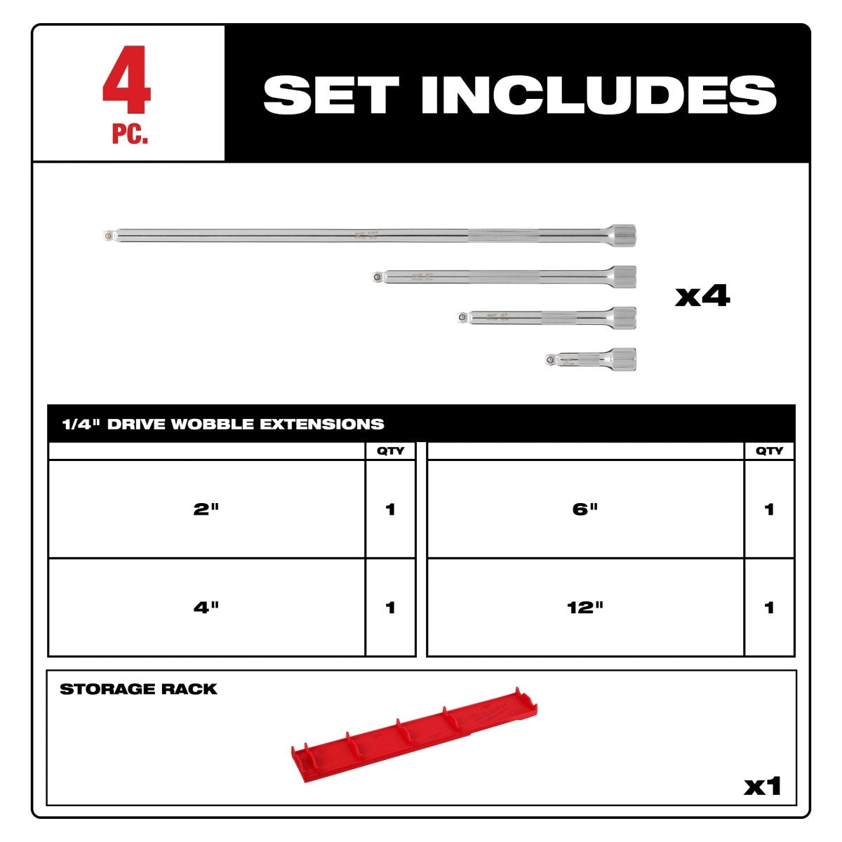 4pc 1/4” Drive Wobble Extension Set - AAA Industrial Supply