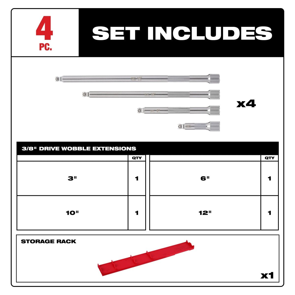 4pc 3/8” Drive Wobble Extension Set - AAA Industrial Supply