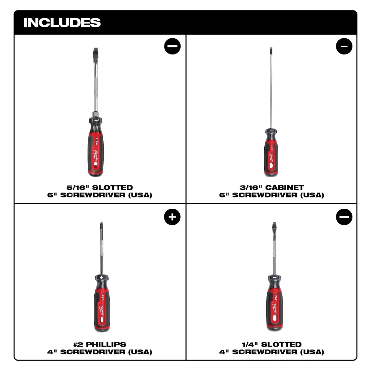 4PC Cushion Grip Screwdriver Set (USA) - AAA Industrial Supply