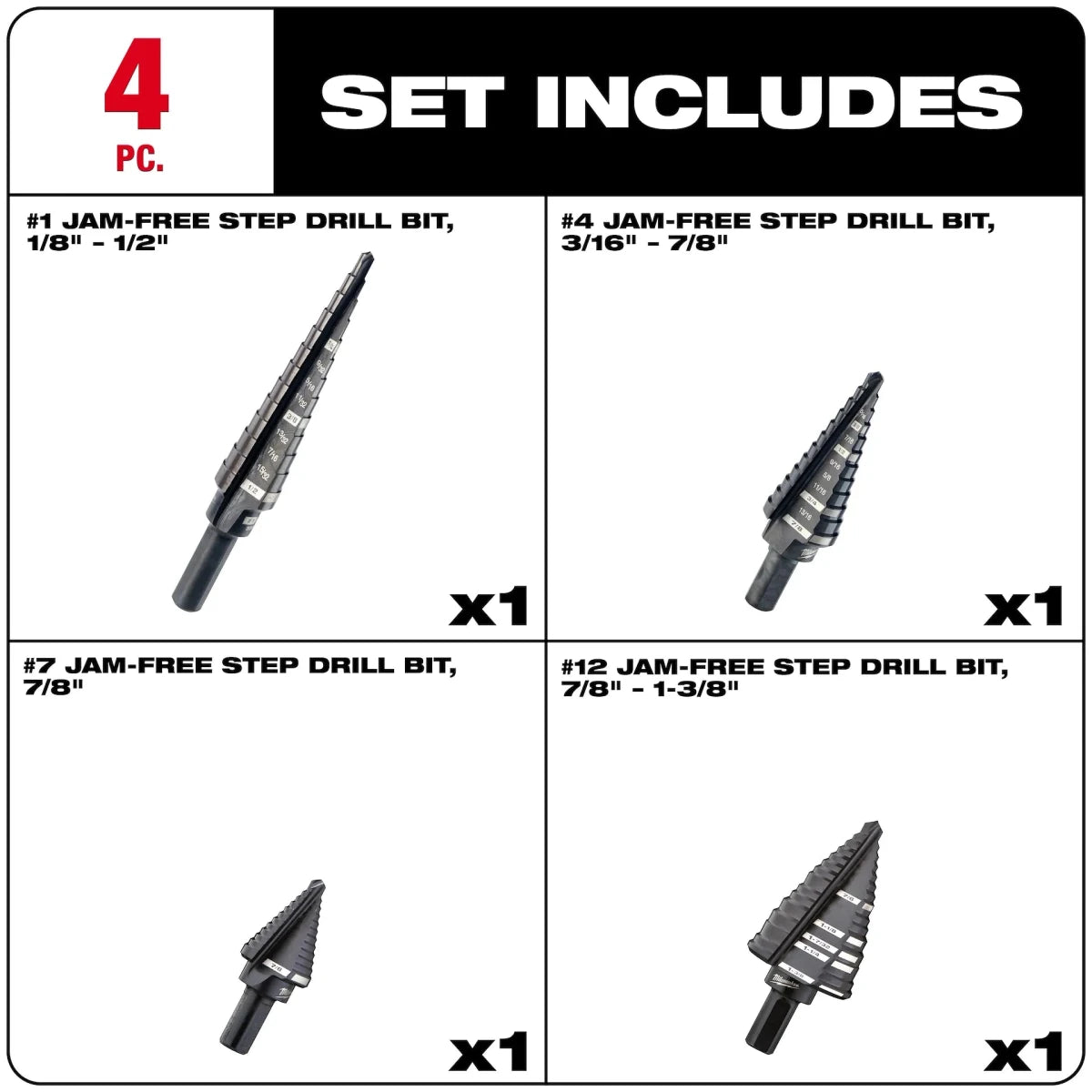 4PC Step Drill Bit Set - AAA Industrial Supply