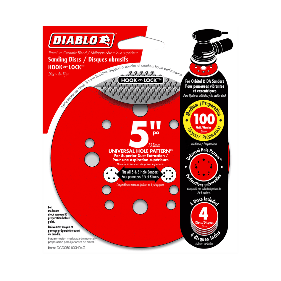 5" 100 - Grit Hook & Lock™ ROS Sanding Discs (4 - pk) - AAA Industrial Supply