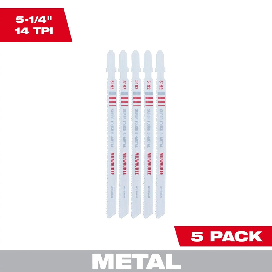 5 - 1/4" 14TPI T - Shank Metal Cutting Bi - Metal Jig Saw Blades (5 PK) - AAA Industrial Supply