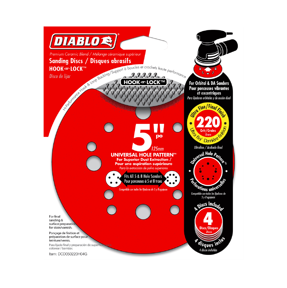 5" 220 - Grit Hook & Lock™ ROS Sanding Discs (4 - pk) - AAA Industrial Supply
