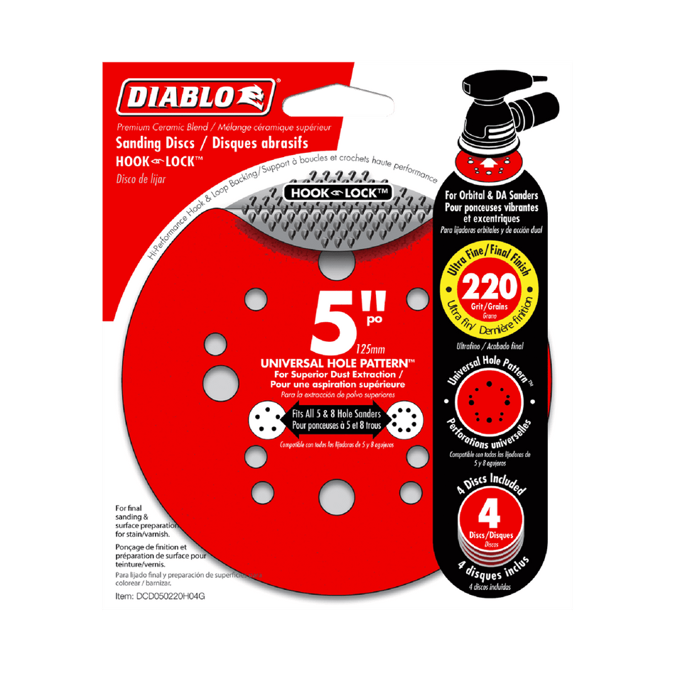 5" 220 - Grit Hook & Lock™ ROS Sanding Discs (4 - pk) - AAA Industrial Supply