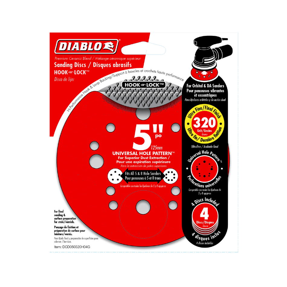 5" 320 - Grit Hook & Lock™ ROS Sanding Discs (4 - pk) - AAA Industrial Supply