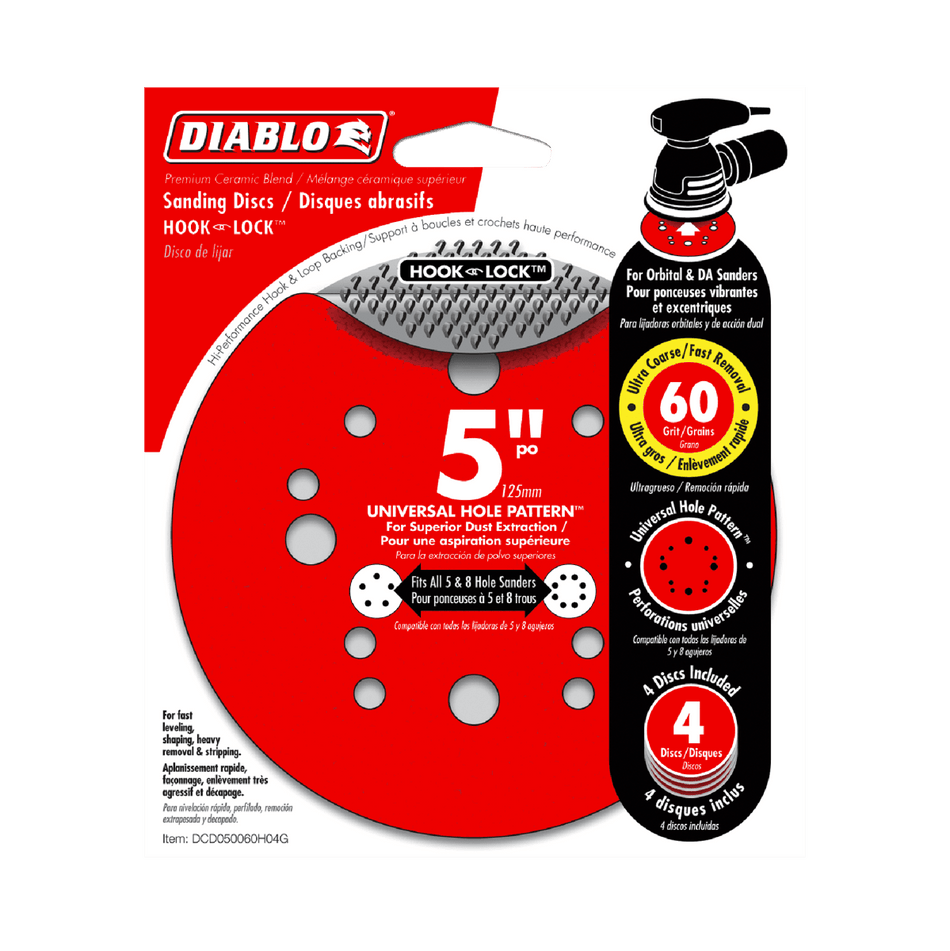 5" 60 - Grit Hook & Lock™ ROS Sanding Discs (4 - pk) - AAA Industrial Supply