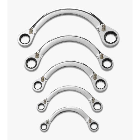 5 Piece 72 - Tooth 12 Point Reversible Half Moon Double Box Ratcheting Metric Wrench Set - AAA Industrial Supply